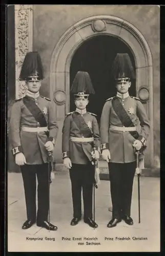 AK Kronprinz Georg, Prinz Ernst Heinrich und Prinz Friedrich Christian von Sachsen