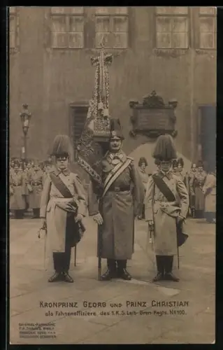 AK Kronprinz Georg und Prinz Christian von Sachsen als Fahnenoffiziere des 1. K. S. Leib-Gren-Regts No. 100