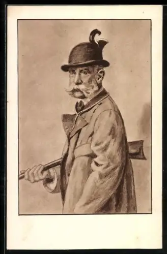 Künstler-AK Kaiser Franz Josef I. von Österreich in Jagdmontur mit Gewehr