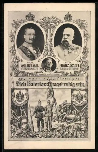 AK Kaiser Wilhelm II. von Preussen & Kaiser Franz Josef I. von Österreich, Generalstabchef Conrad v. Hötzendorf, Zweibund