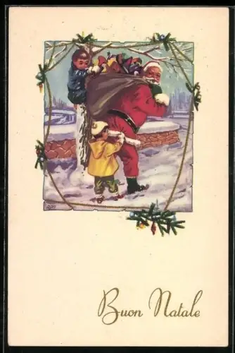 AK Buon Natale, Weihnachtsmann mit frechen Kindern