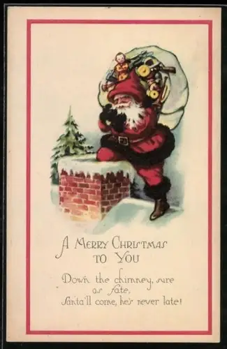 AK Weihnachtsmann ist dabei, in einen Schornstein zu steigen