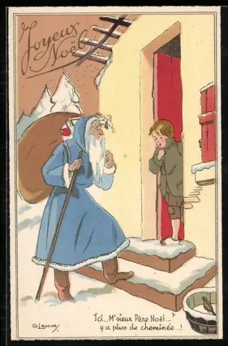 Künstler-AK Weihnachtsmann an der Tür eines Hauses