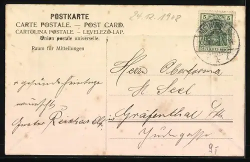 AK Weihnachtsmann beschenkt zwei junge Mädchen in einer Winternacht