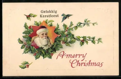 AK A Merry Christmas, Weihnachtsmann, Misteln
