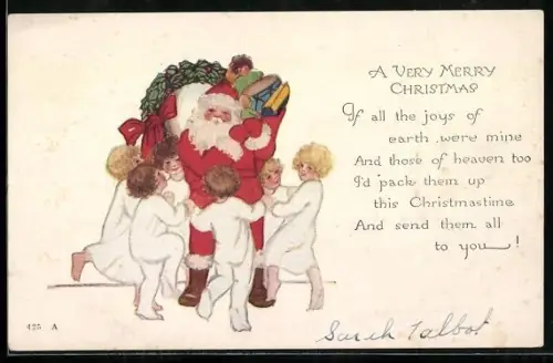 AK Kinder in Schlafanzügen tanzen um den Weihnachtsmann herum