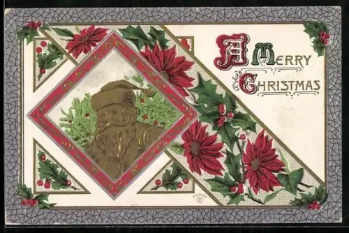 AK Weihnachtsmann und Mistelzweige