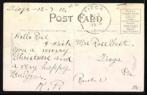 Präge-AK Porträts des Weihnachtsmanns und eines Mädchens mit Kopfhaube, zwischen ihnen Stechpalmen