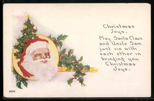 AK Porträt des Weihnachtsmanns mit Stechpalmen