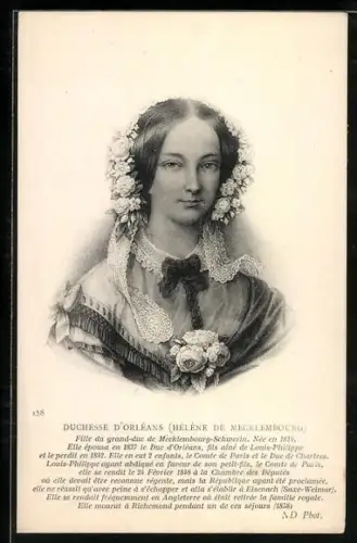 AK Duchese D` Orlèans (Hèlène de Mecklembourg) von Frankreich