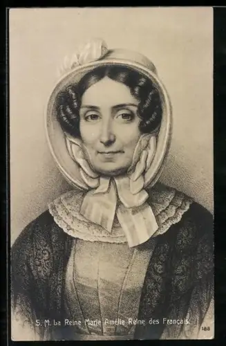 Künstler-AK La Reine Marie Amelie Reine von Frankreich mit Kopfbedeckung