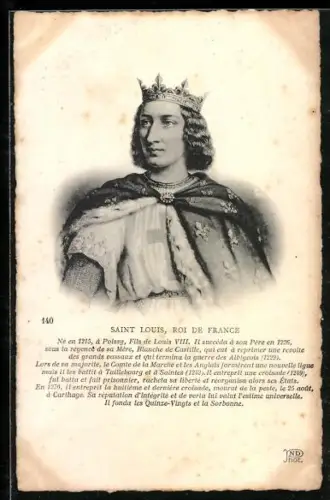 AK Saint Louis, König von Frankreich, Portrait und Kurzvita