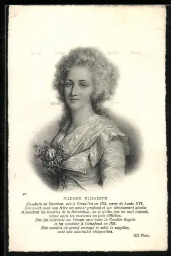 AK Madame Elisabeth, Elisabeth de Bourbon von Frankreich