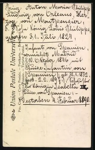 AK Antoine-Marie-Louis d`Orleans, Duc de Montpensier, Portrait