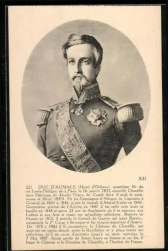AK Duc D`Aumale Henri d`Orleans, Portrait und Kurzvita