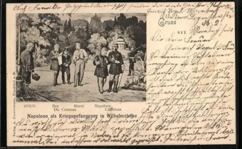AK Napoleon als Kriegsgefangener in Wilhelmshöhe, mit Ney, Murat, Dr. Conneau