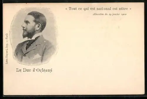 AK Le Duc d`Orléans, Tout ce qui est national est nôtre 1900