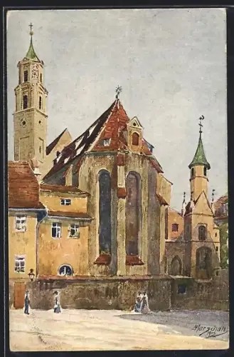 Künstler-AK Augsburg, St. Annakirche mit Goldschmiedskapelle