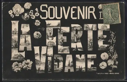 AK La Ferte-Vidame, Souvenir illustré avec motifs floraux et scènes locales