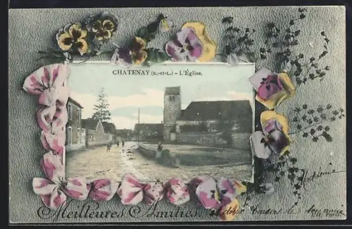 AK Châtenay /E.-et-L., L`Église entourée de fleurs