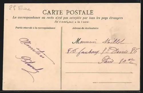 AK Mézières-en-Drouais, Le Moulin et la route bordée d`arbres