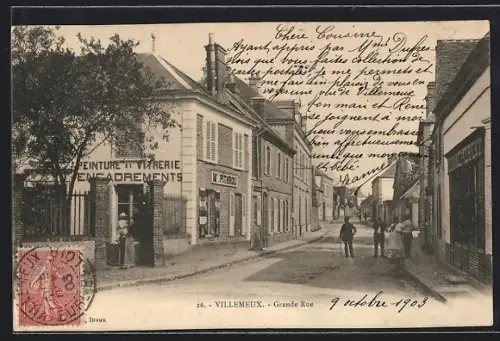 AK Villemeux-sur-Eure, Grande Rue avec passants et commerces au début du 20e siècle