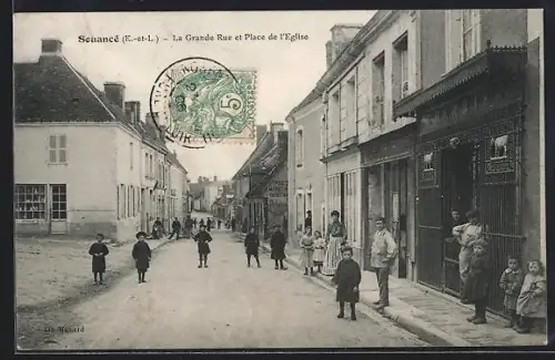 AK Souancé /E.-et-L., La Grande Rue et Place de l`Église