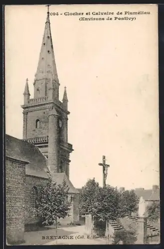 AK Pluméliau, Clocher et Calvaire, Environs de Pontivy