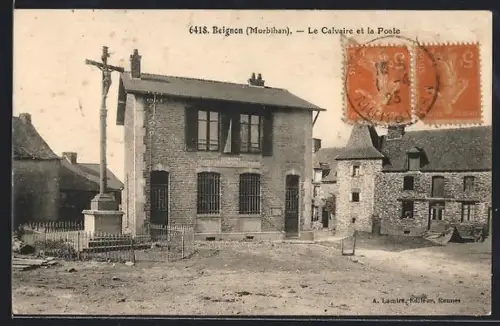 AK Beignon /Morbihan, Le Calvaire et la Poste