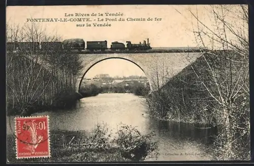 AK Fontenay-le-Comte, Le Pont du Chemin de fer sur la Vendée avec train à vapeur