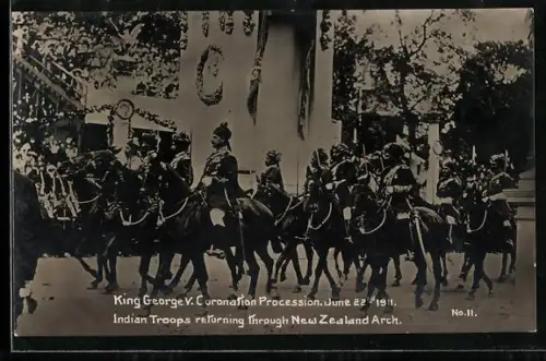 AK King George V. Coronation Procession, June 1911, Indian Troops returning through New Zealand Arch
