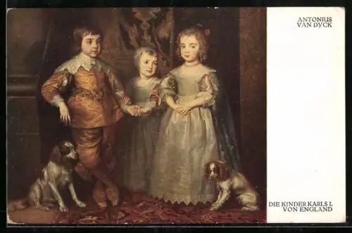 Künstler-AK Die Kinder Karls I. von England mit Hunden