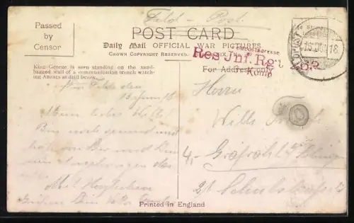 AK Anzacs in France being visited by the King