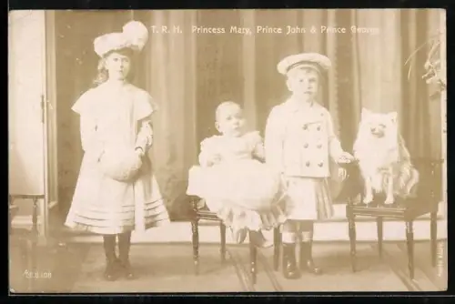AK T.R.H. Princess Mary, Prince John, Prince George, and a dog