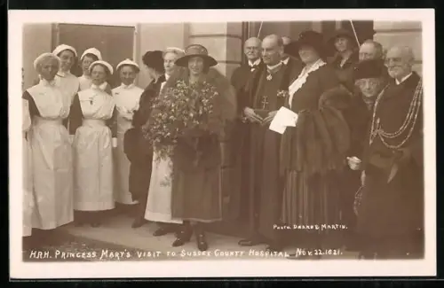AK H.R.H. Princess Mary`s visit to Sussex Country Hospital, Nov. 1921