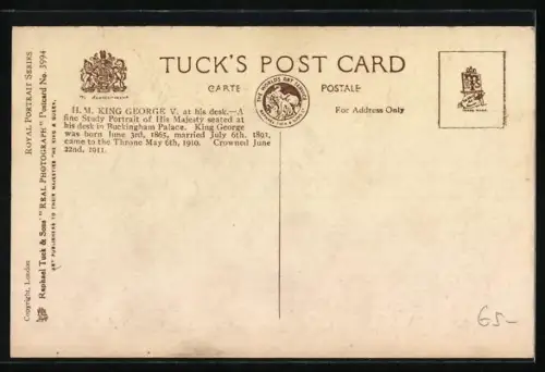 AK König George V. von England an seinem Schreibtisch