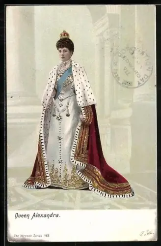 Lithographie Königin Alexandra von England im Hermelin