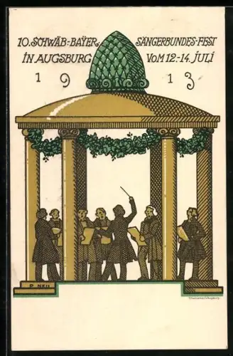 AK Augsburg, 10. schwäbisch-bayrisches Sängerbundesfest in Augsburg 12.-14. Juli 1913