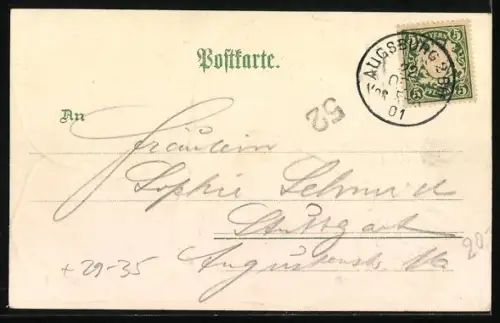 Passepartout-Lithographie Augsburg, St. Ulrichskirche & Rotes Thor, Obere Maximilianstrasse, Parthie im Stadtgarten