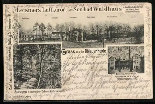 AK Halle / Saale, Hotel Kurhaus Waldhaus in der Dölauer Heide mit Badehaus und Wandelhalle