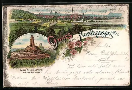 Lithographie Nordhausen a. H., Kaiser Wilhelm Denkmal auf dem Kyffhäuser, Teilansicht