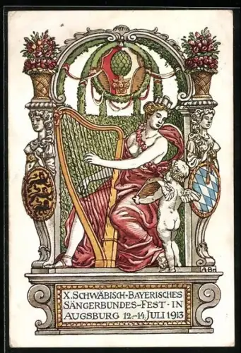 Künstler-AK Augsburg, X. Schwäbisch-Bayerisches Sängerbundes-Fest 1913