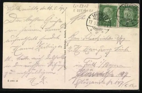 AK Lehrberg, Friseurgeschäft Kaspar Kurz, Kriegerdenkmal, Strassenpartie, Gesamtansicht