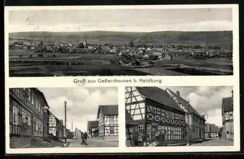 AK Gellershausen b. Heldburg, Gasthaus im Fachwerkbau, Ortsansicht aus der Vogelschau