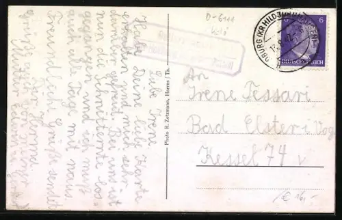 AK Gellershausen b. Heldburg, Gasthaus im Fachwerkbau, Ortsansicht aus der Vogelschau