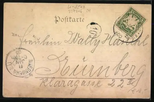 AK Burgfarrnbach, Ortsansicht mit Schloss und Strassenpartie