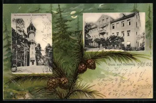 AK Nürnberg, Gasthaus Schmausenbuck, Aussichtsturm