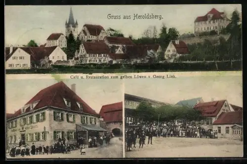 AK Heroldsberg, Cafe u. Restauration zum gelben Löwen v. Georg Link, Teilansicht mit Kirche