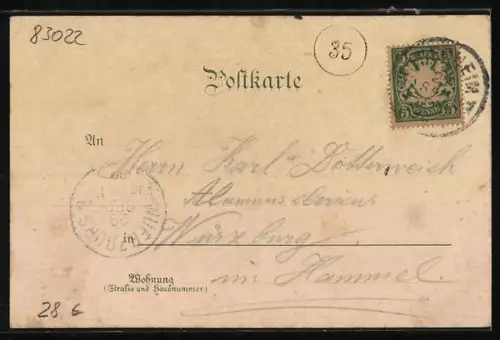 Lithographie Rosenheim, Gesamtansicht und Kaiserbad, Edelweiss