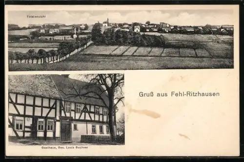 AK Fehl-Ritzhausen, Gasthaus von Louis Buchner, Totalansicht des Ortes
